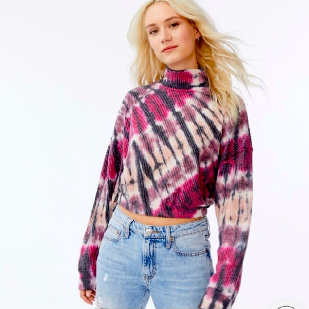 Aeropostale WaffleWeave Mock Neck Tye-Die Knit Sweater